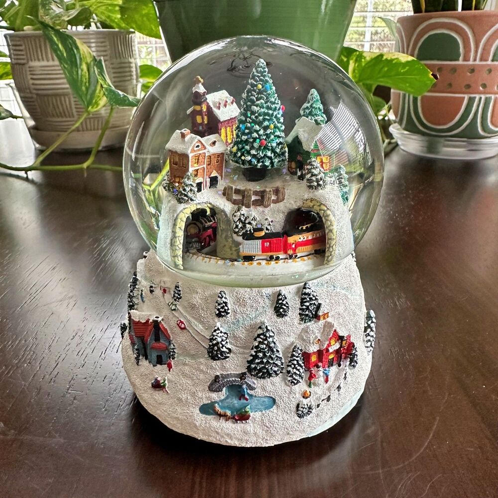 Glitterdome Musical Village Snow Globe Roman Inc "We Wish You A Merry Christmas"